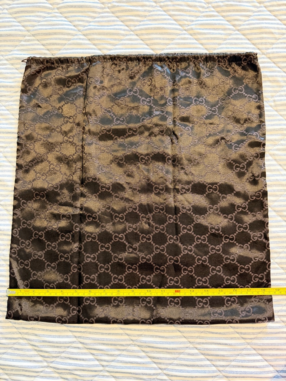 Gucci Brown GG Monogram Satin Drawstring Pouch Dustbag 8.5W x 19L inches